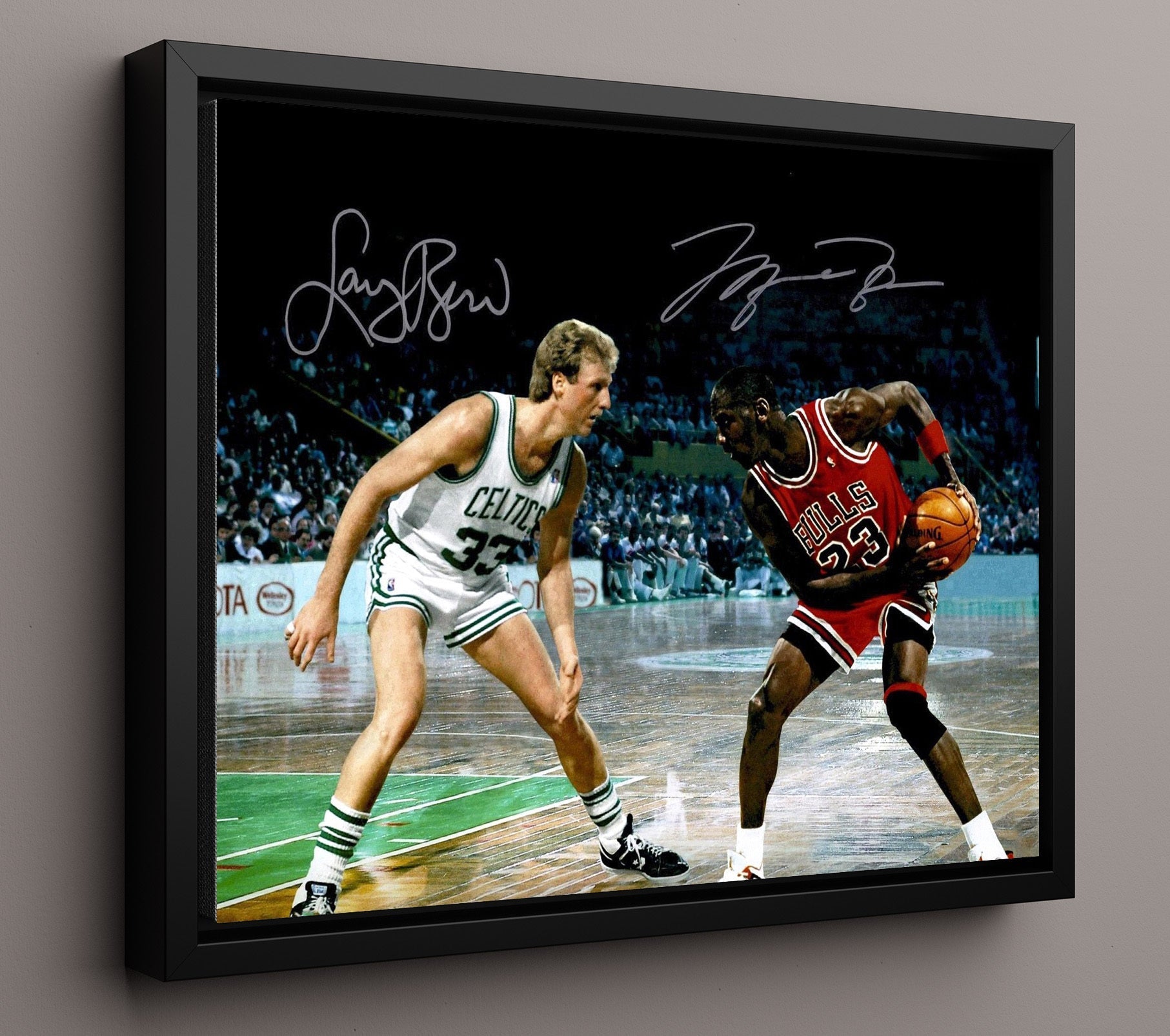 Jordan vs Bird Duel 1980s Classic Basketball Wall Art 16x20 Framed Canvas basketball wall art print