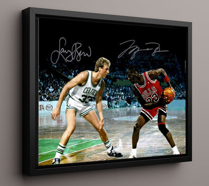 Jordan vs Bird Duel 1980s Classic Basketball Wall Art 16x20 Framed Canvas basketball wall art print