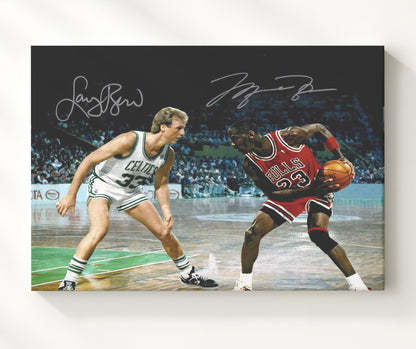 Jordan vs Bird Duel 1980s Classic Basketball Wall Art 20x24 Canvas basketball wall art print