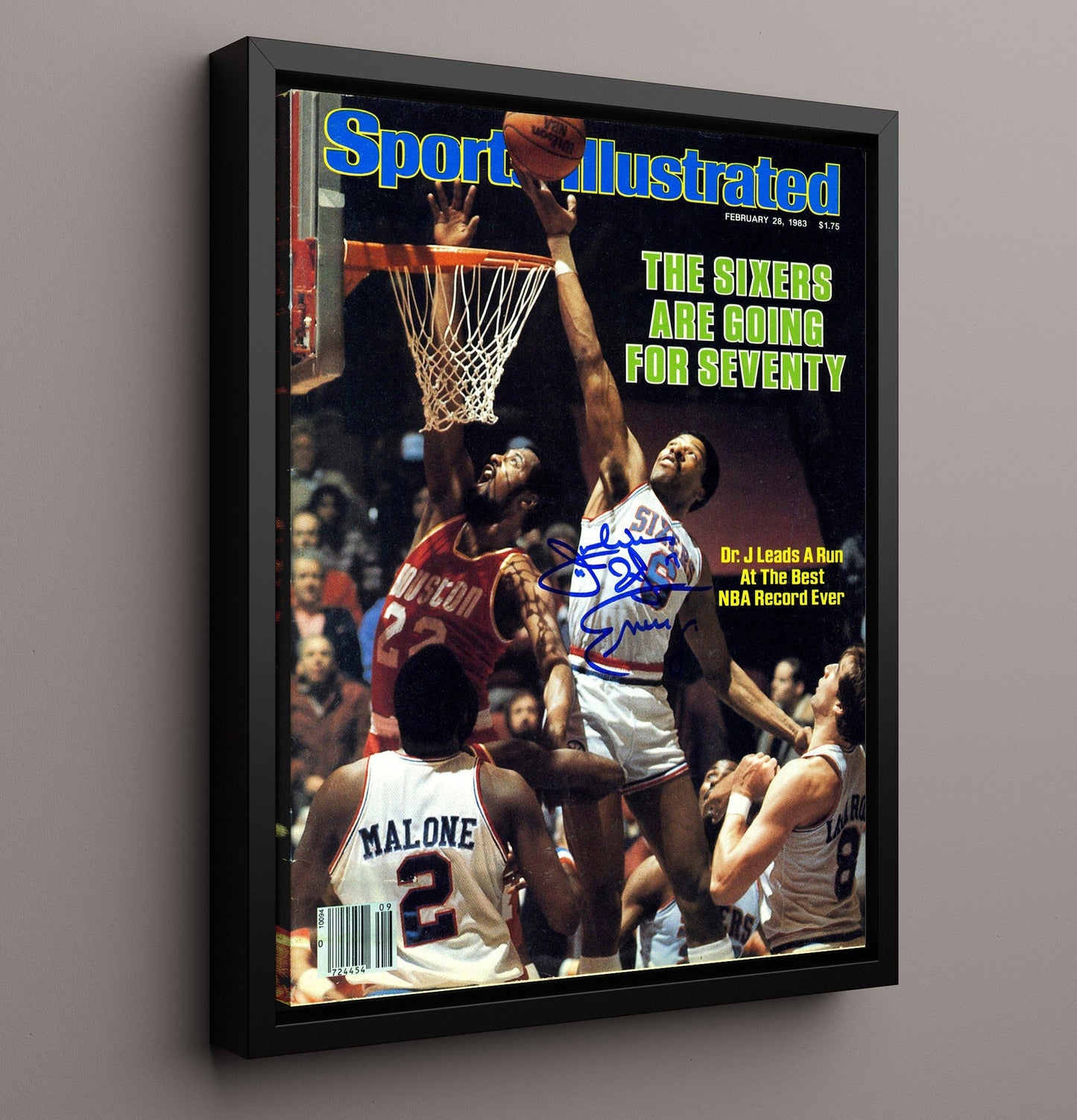 Julius Erving 1983 SI Cover Sixers Seventy Surge basketball print - 16x20 Framed Canvas wall art