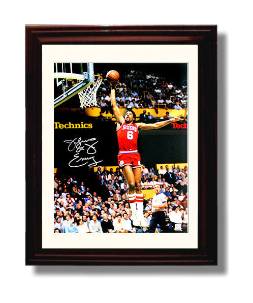 Julius Erving Sixers Baseline Skywalk Finish Basketball Wall Art 8x10 Beveled Frame basketball wall art print