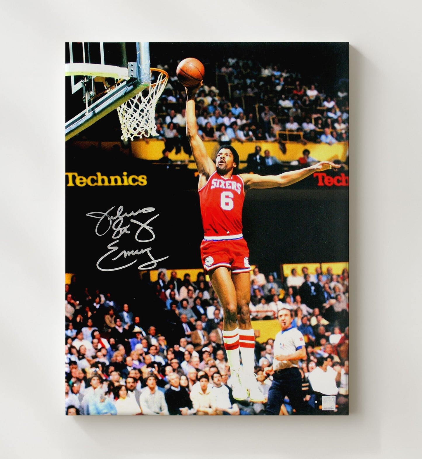 Julius Erving Sixers Baseline Skywalk Finish basketball print - 20x24 Canvas wall art