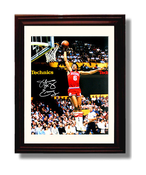 Julius Erving Sixers Baseline Skywalk Finish Basketball Wall Art 8x10 Beveled Frame basketball wall art print