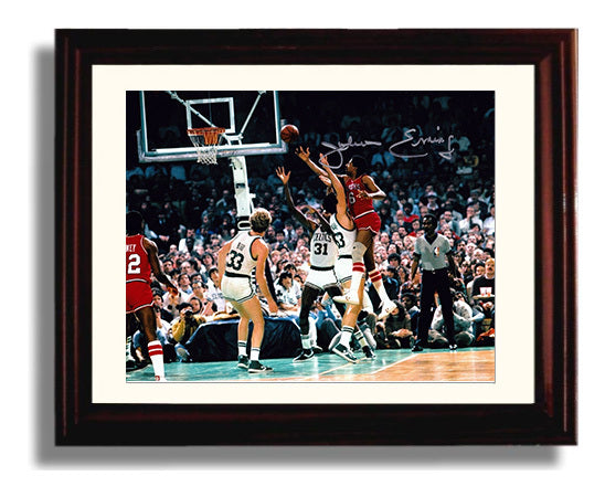 Julius Erving Sixers vs Celtics Aerial Finish Basketball Wall Art 8x10 Beveled Frame basketball wall art print