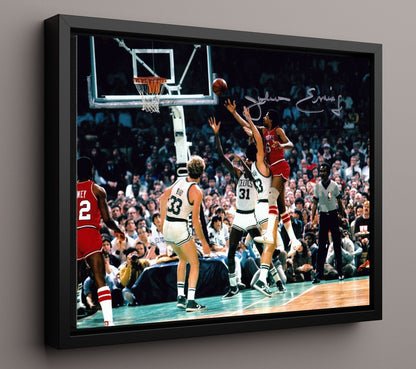 Julius Erving Sixers vs Celtics Aerial Finish Basketball Wall Art 16x20 Framed Canvas basketball wall art print