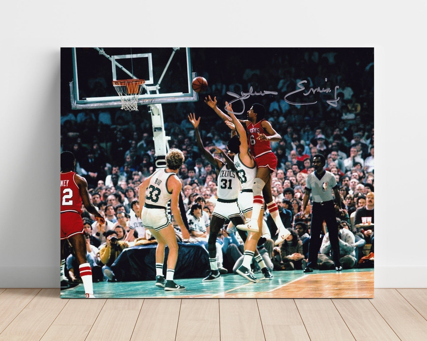 Julius Erving – Sixers vs Celtics Aerial Finish - Basketball Wall Art