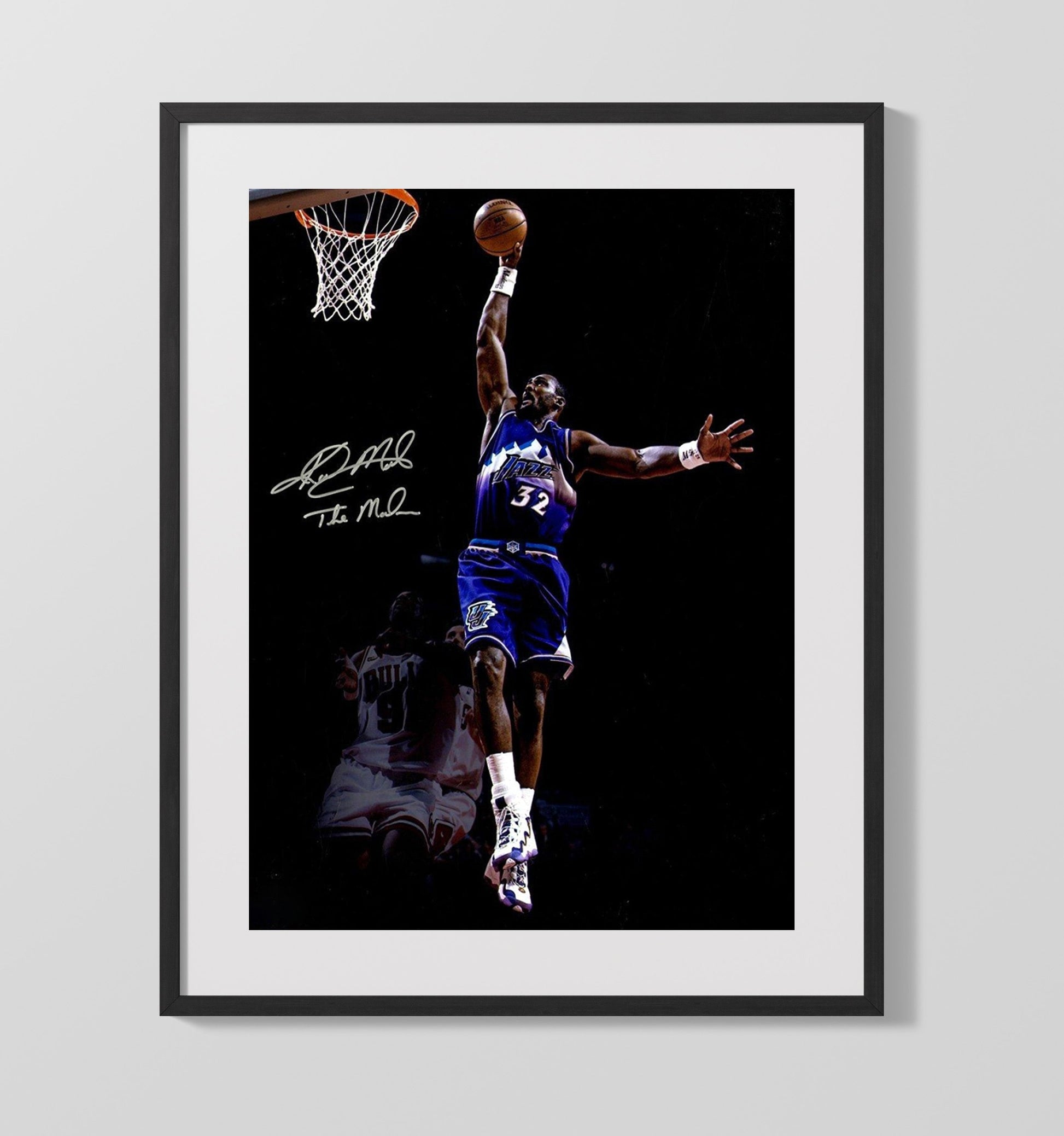 Karl Malone Utah Mailman Rim Hammer Spotlight Basketball Wall Art 16x20 Gallery Frame basketball wall art print