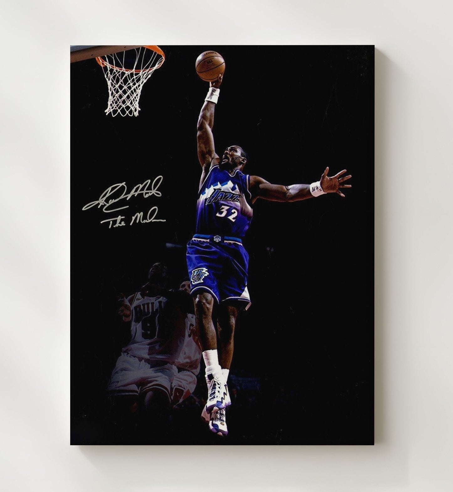 Karl Malone Utah Mailman Rim Hammer Spotlight basketball print - 20x24 Canvas wall art