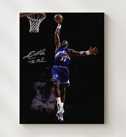 Karl Malone Utah Mailman Rim Hammer Spotlight Basketball Wall Art 20x24 Canvas basketball wall art print