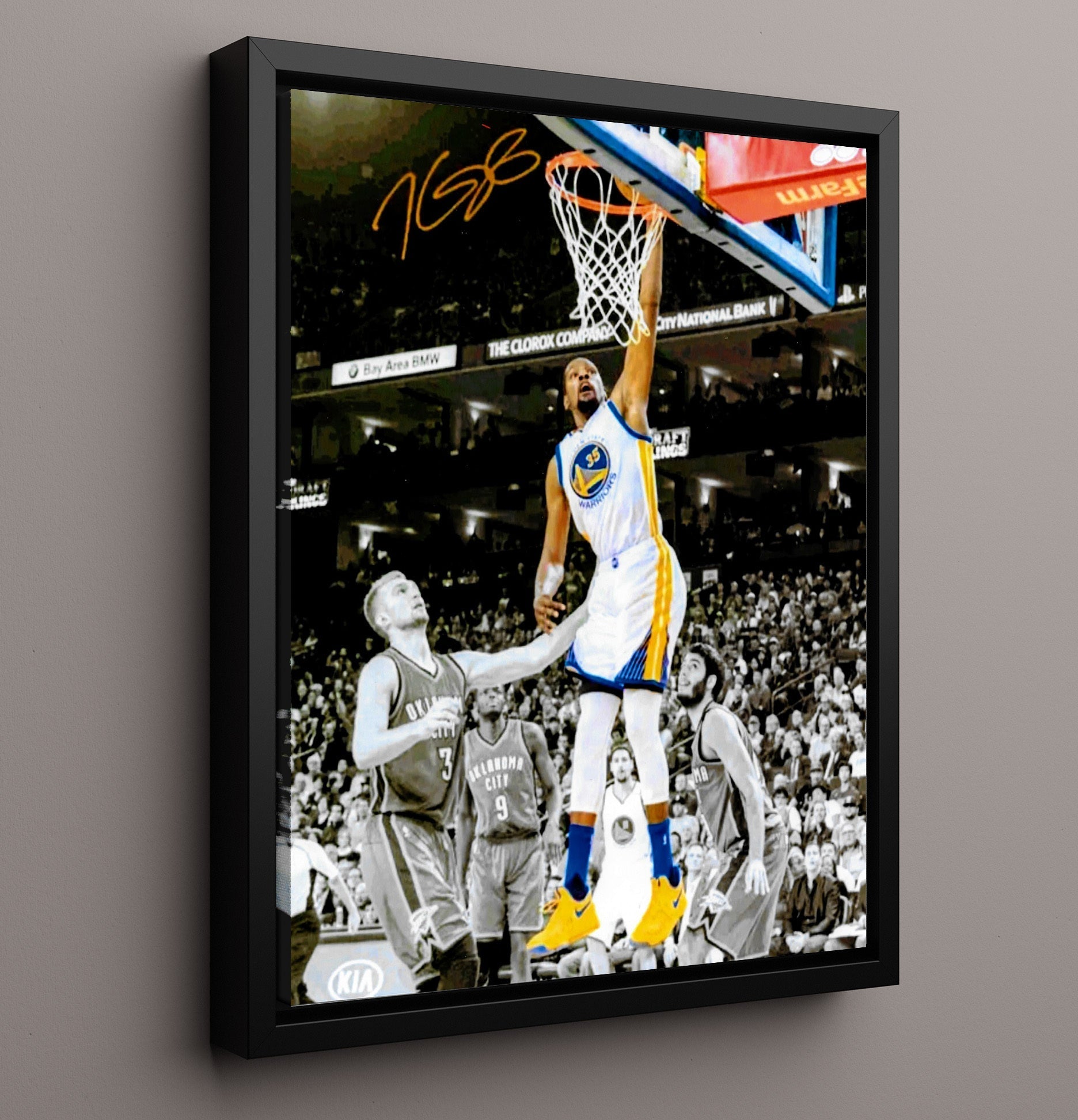 Kevin Durant Golden State Transition Elevation basketball print - 16x20 Framed Canvas wall art