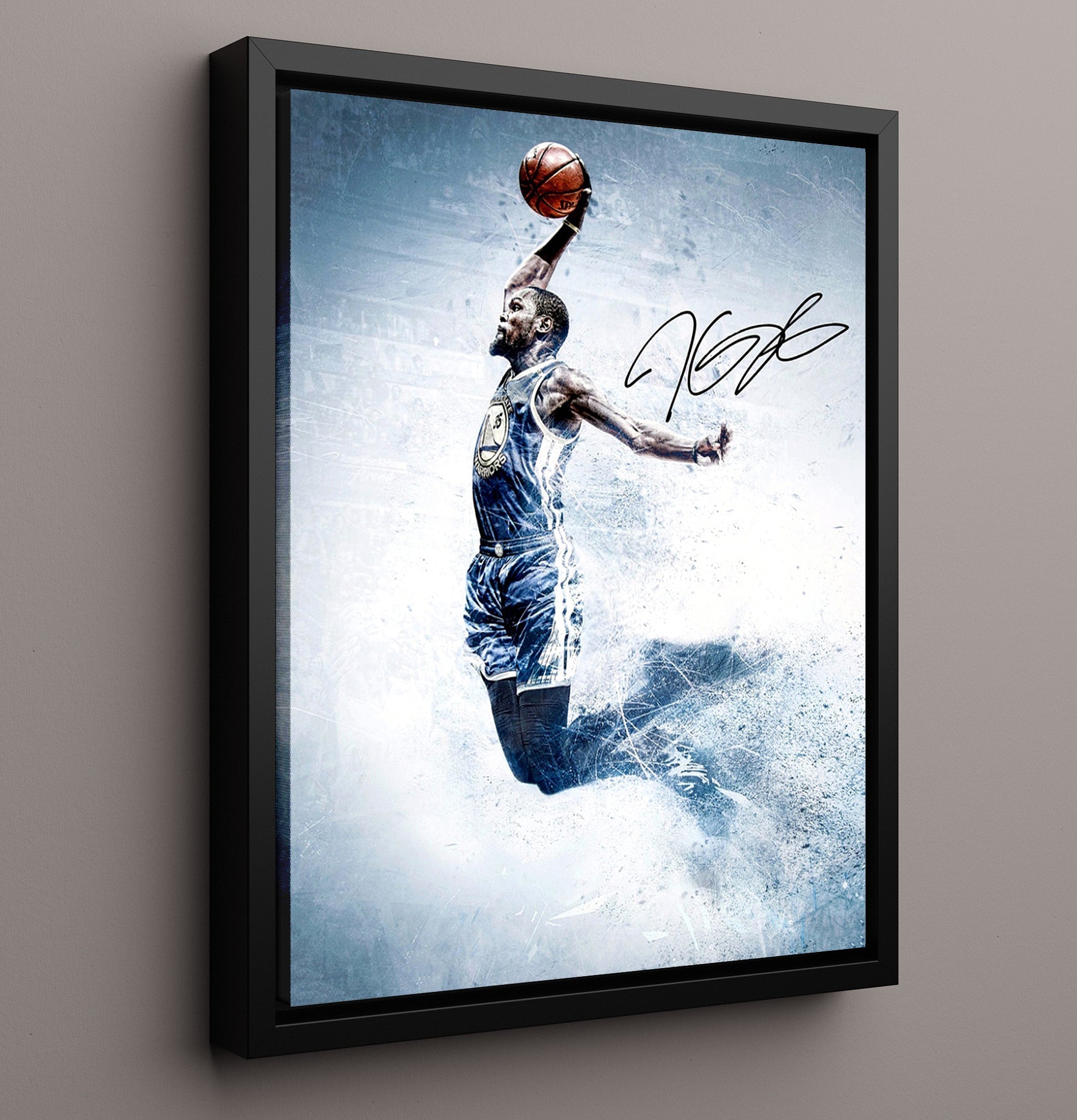 Kevin Durant Warriors Skyline Apex Flight basketball print - 16x20 Framed Canvas wall art