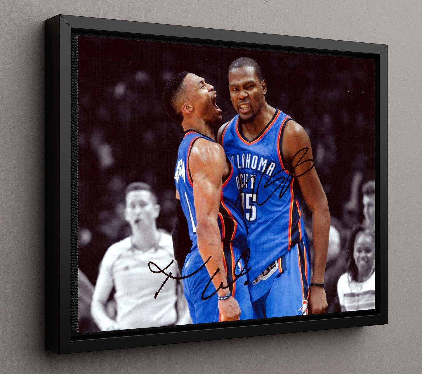 Kevin Durant Russell Westbrook Thunder Dynamic Duo basketball print - 16x20 Framed Canvas wall art