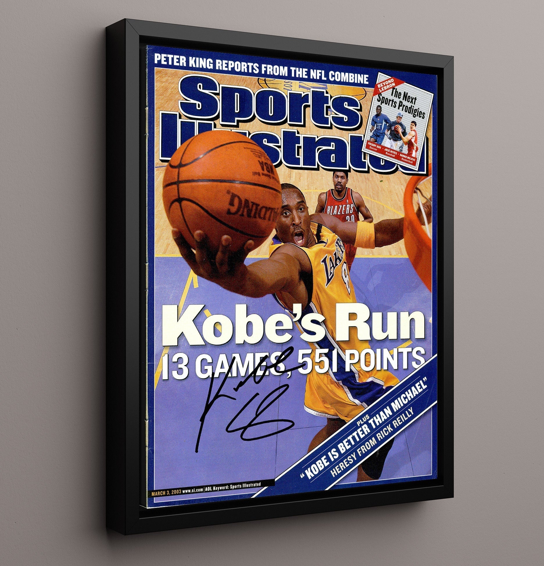 Kobe Bryant 2003 SI Cover 13 Games 551 Points Surge basketball print - 16x20 Framed Canvas wall art