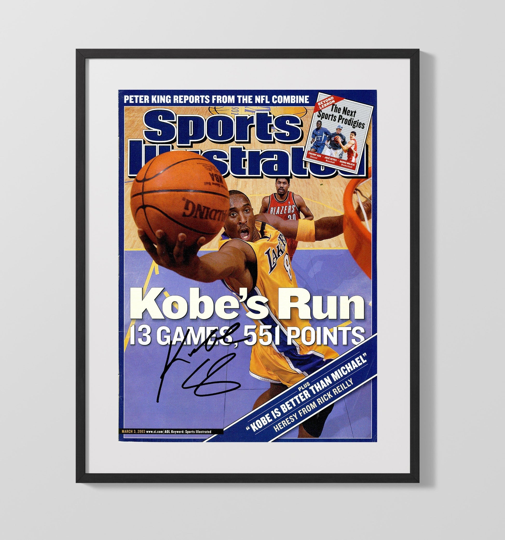 Kobe Bryant 2003 SI Cover 13 Games 551 Points Surge basketball print - 16x20 Gallery Frame wall art