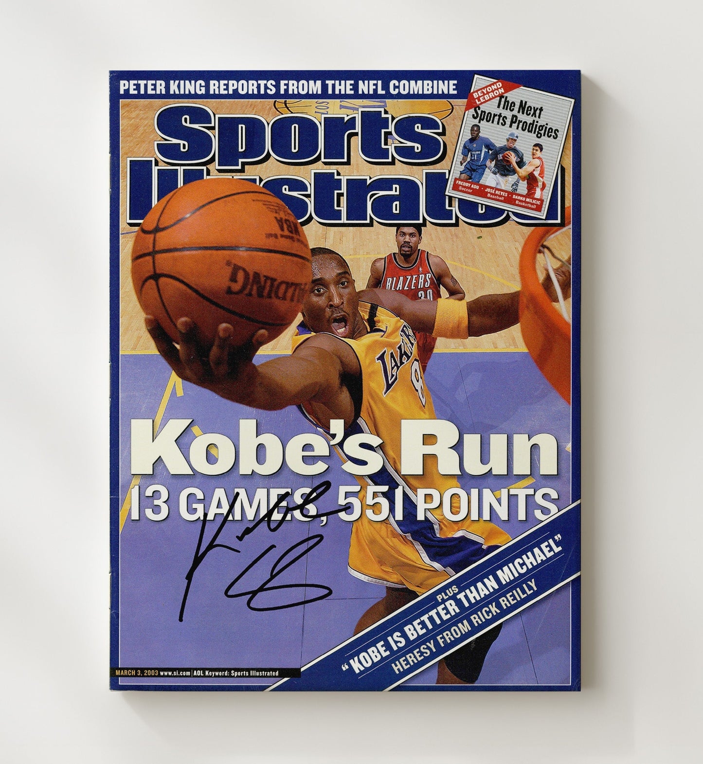 Kobe Bryant 2003 SI Cover 13 Games 551 Points Surge basketball print - 20x24 Canvas wall art