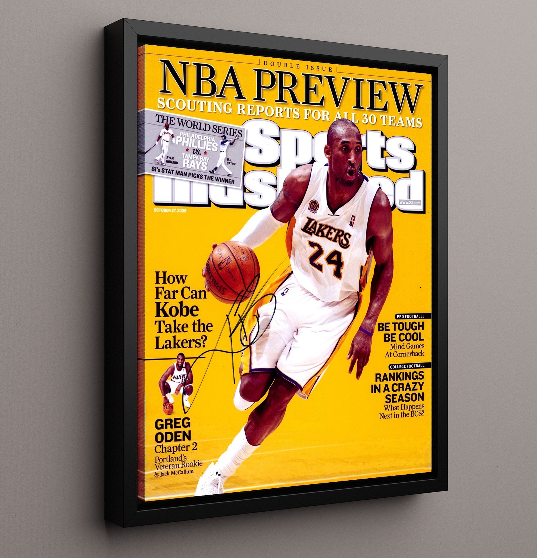 Kobe Bryant 2008 SI Cover NBA Preview Lakers Title Push Basketball Wall Art 16x20 Framed Canvas basketball wall art print