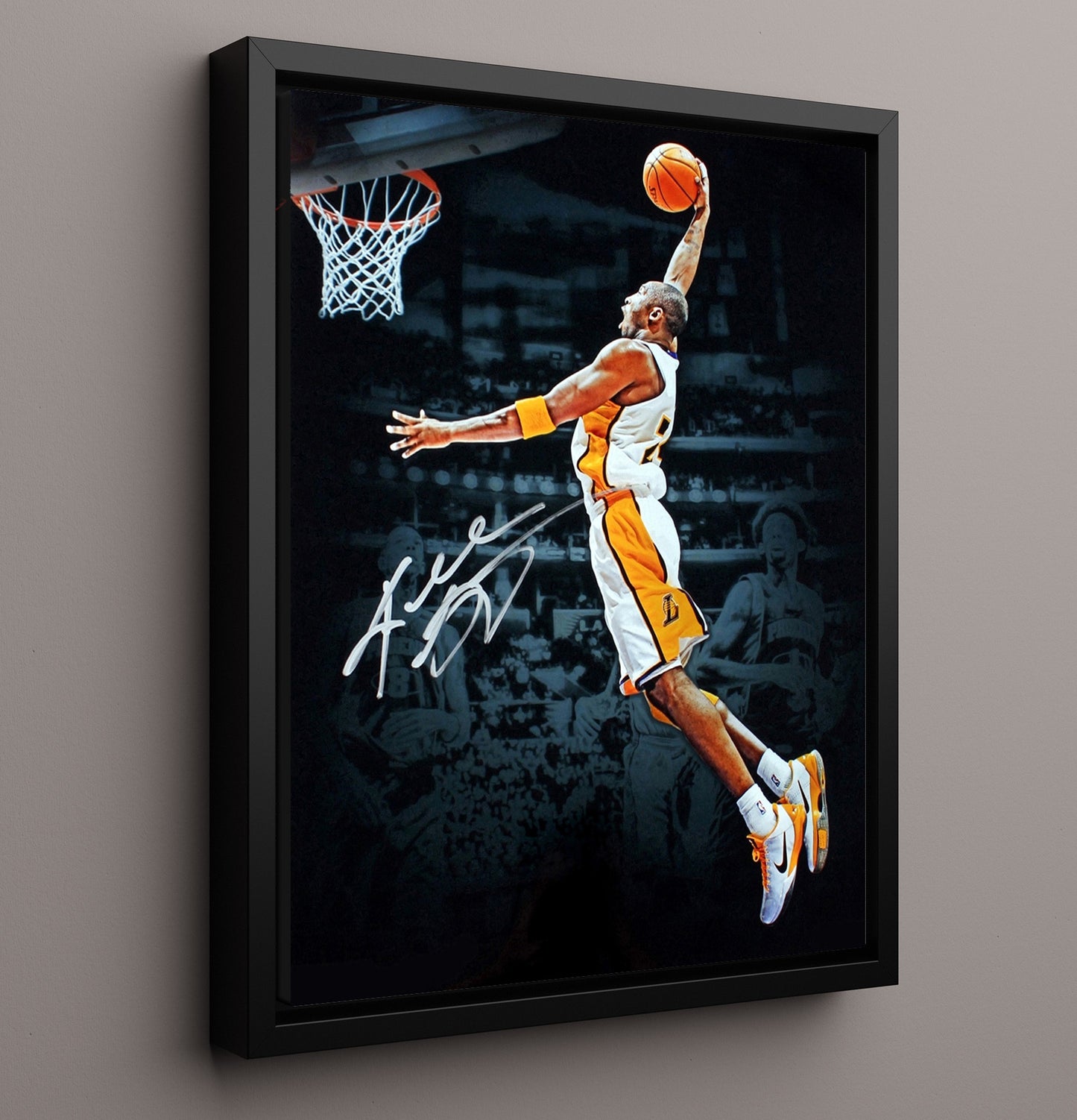 Kobe Bryant Lakers Baseline Mamba Takeoff basketball print - 16x20 Framed Canvas wall art