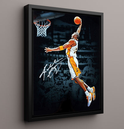 Kobe Bryant Lakers Baseline Mamba Takeoff Basketball Wall Art 16x20 Framed Canvas basketball wall art print