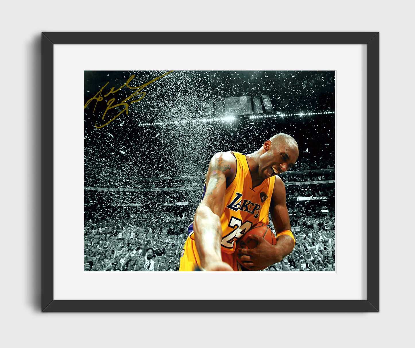Kobe Bryant Lakers Confetti Championship Moment Basketball Wall Art 16x20 Gallery Frame basketball wall art print