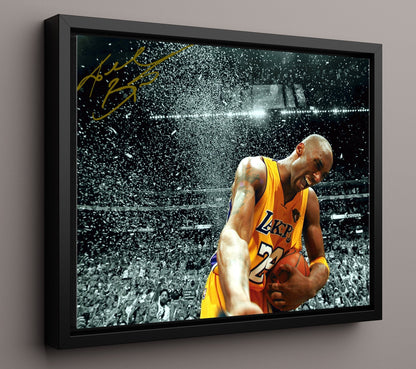 Kobe Bryant Lakers Confetti Championship Moment Basketball Wall Art 16x20 Framed Canvas basketball wall art print