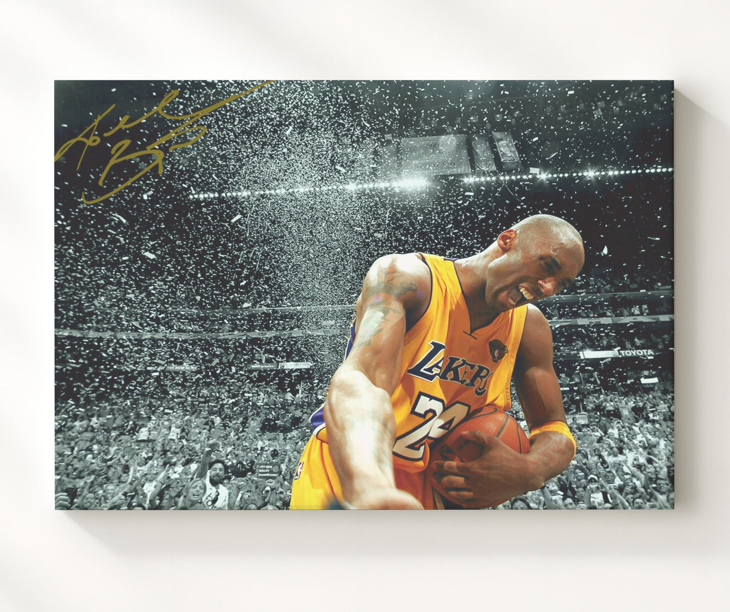 Kobe Bryant Lakers Confetti Championship Moment Basketball Wall Art 20x24 Canvas basketball wall art print