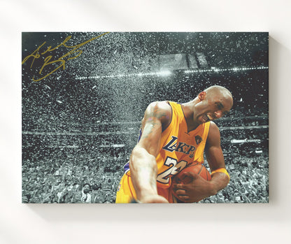 Kobe Bryant Lakers Confetti Championship Moment Basketball Wall Art 20x24 Canvas basketball wall art print