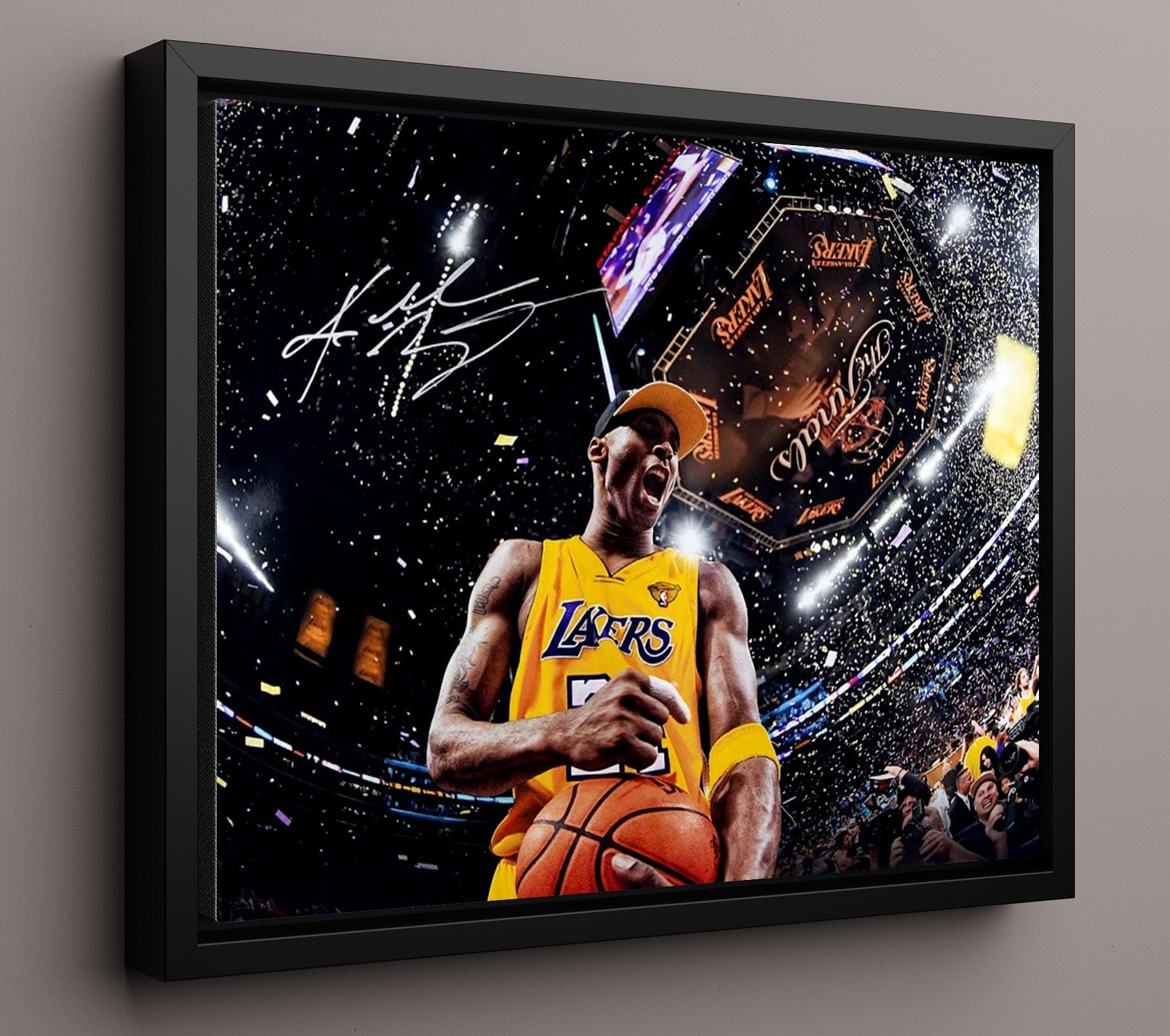 Kobe Bryant Lakers Victory Celebration Basketball Wall Art 16x20 Framed Canvas basketball wall art print