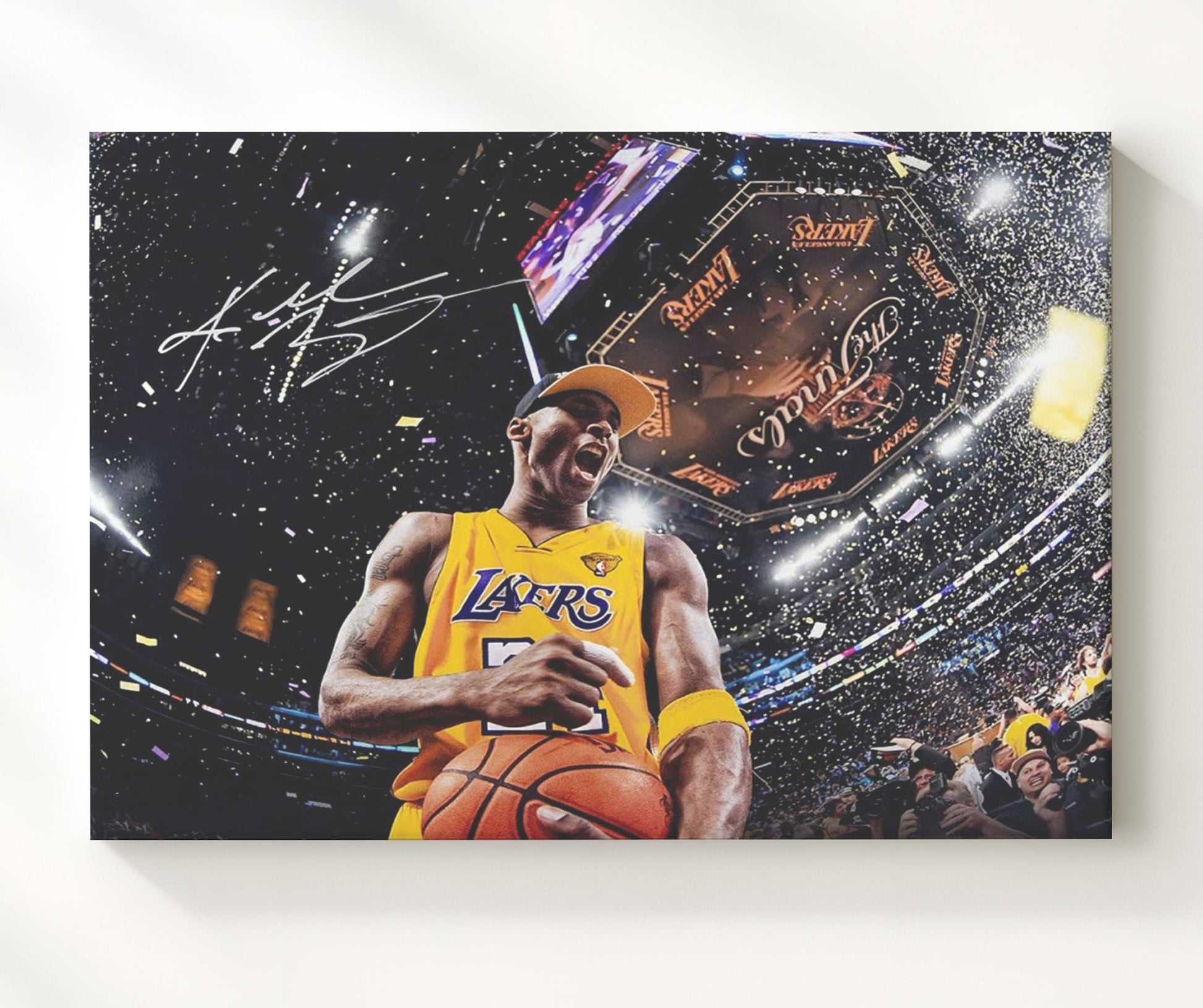 Kobe Bryant Lakers Victory Celebration Basketball Wall Art 20x24 Canvas basketball wall art print