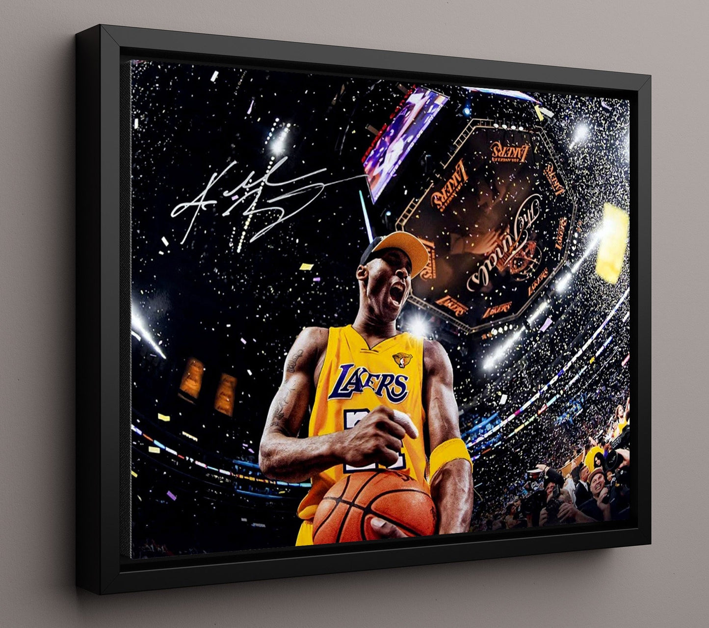 Kobe Bryant Lakers Victory Celebration basketball print - 16x20 Framed Canvas wall art