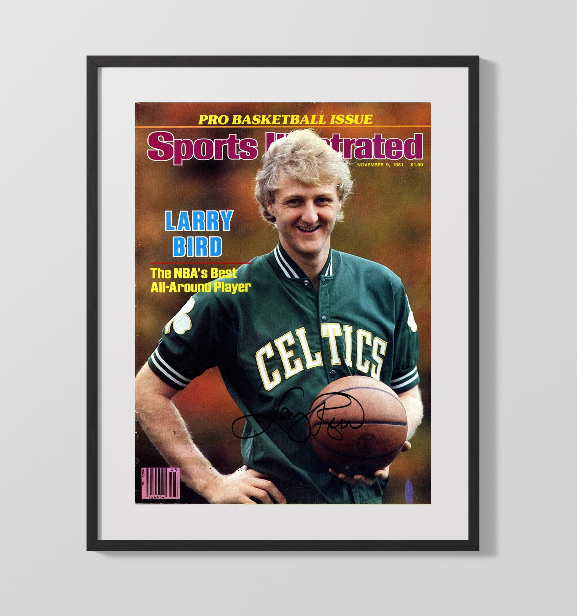 Larry Bird 1981 SI Cover Boston Basketball All Around Force Basketball Wall Art 16x20 Gallery Frame basketball wall art print