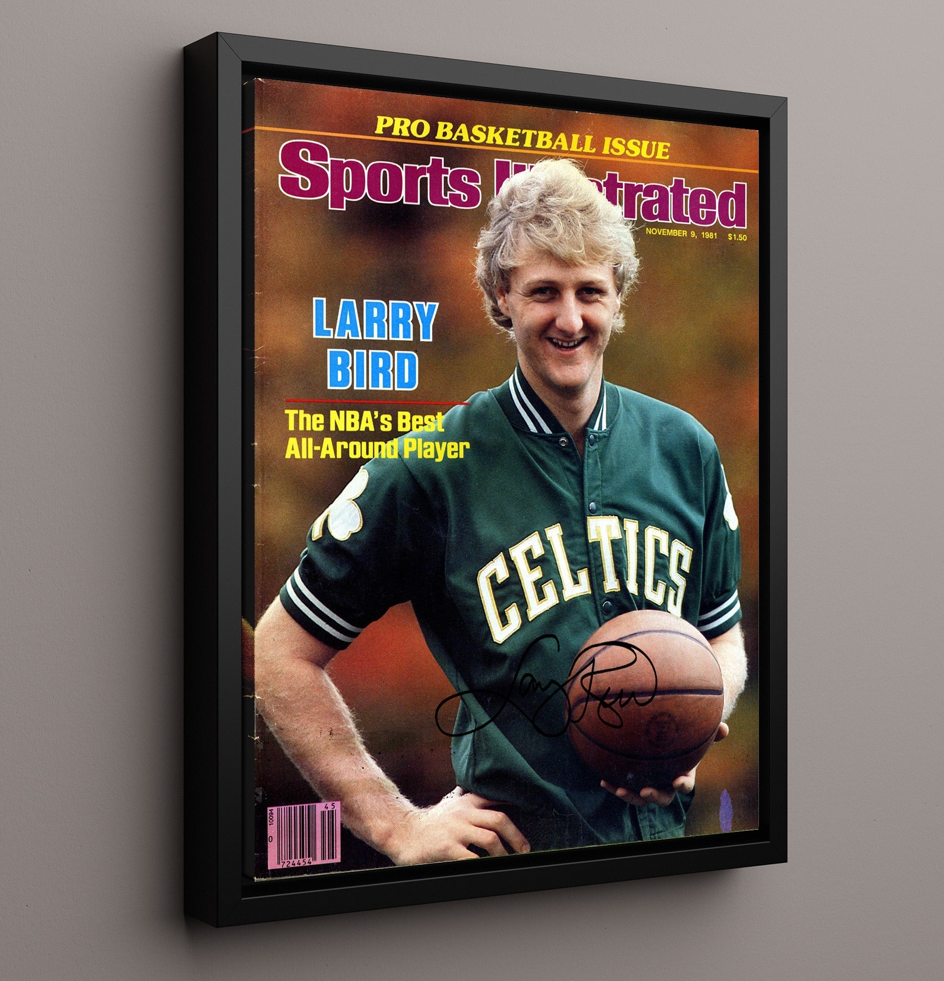 Larry Bird 1981 SI Cover Boston Basketball All Around Force Basketball Wall Art 16x20 Framed Canvas basketball wall art print