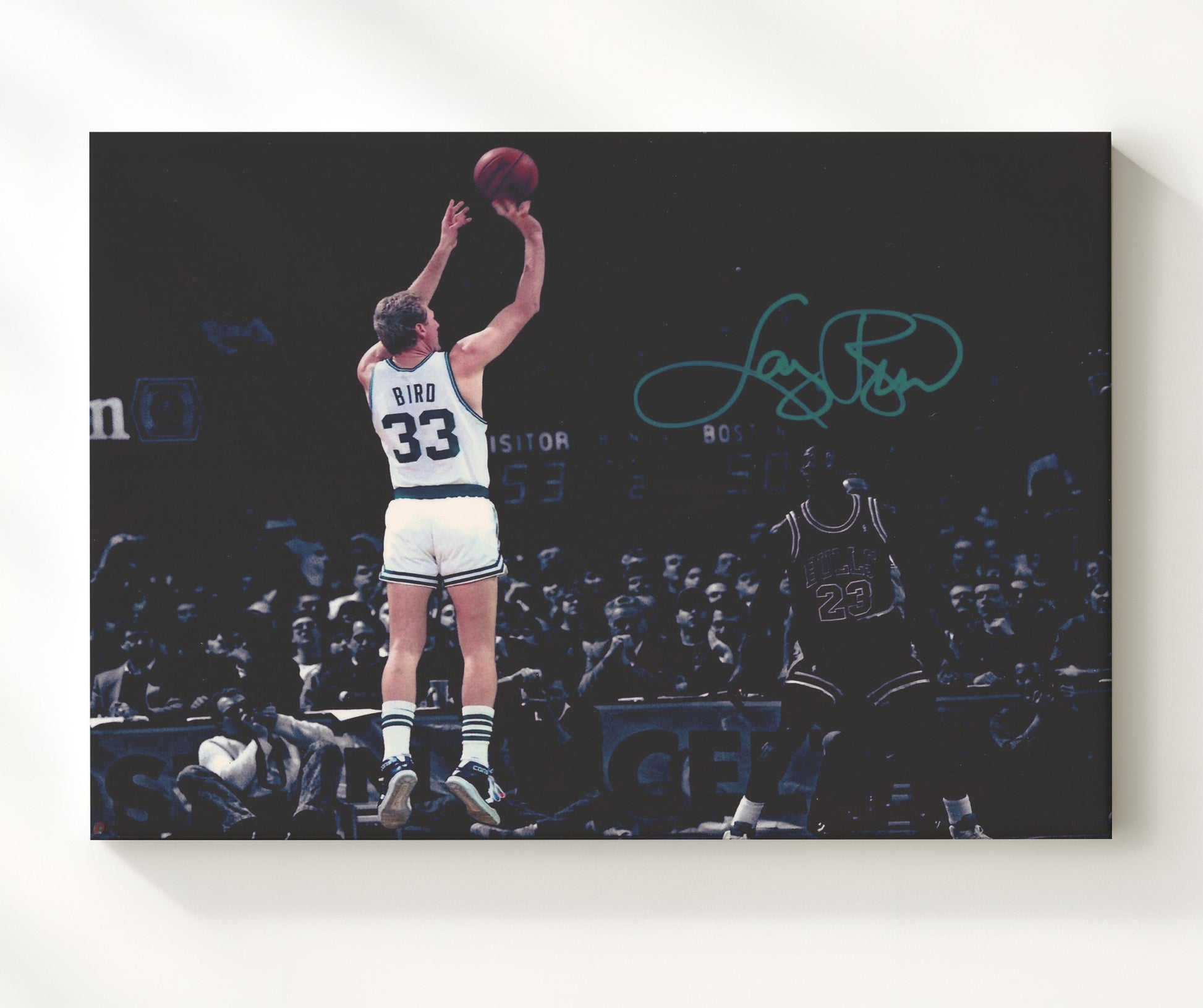Larry Bird Celtics Clutch Jumper basketball print - 20x24 Canvas wall art