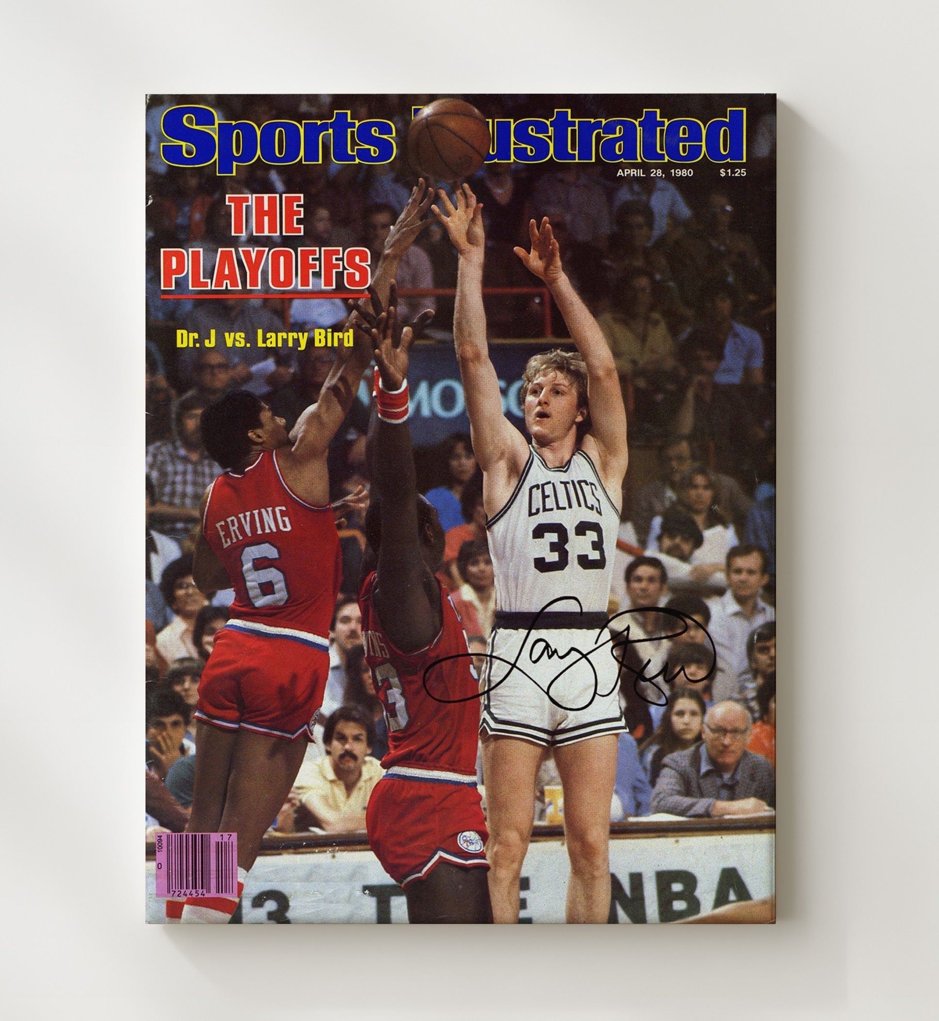 Larry Bird Playoff Duel vs Julius Erving SI Cover April 1980 Basketball Wall Art 20x24 Canvas basketball wall art print