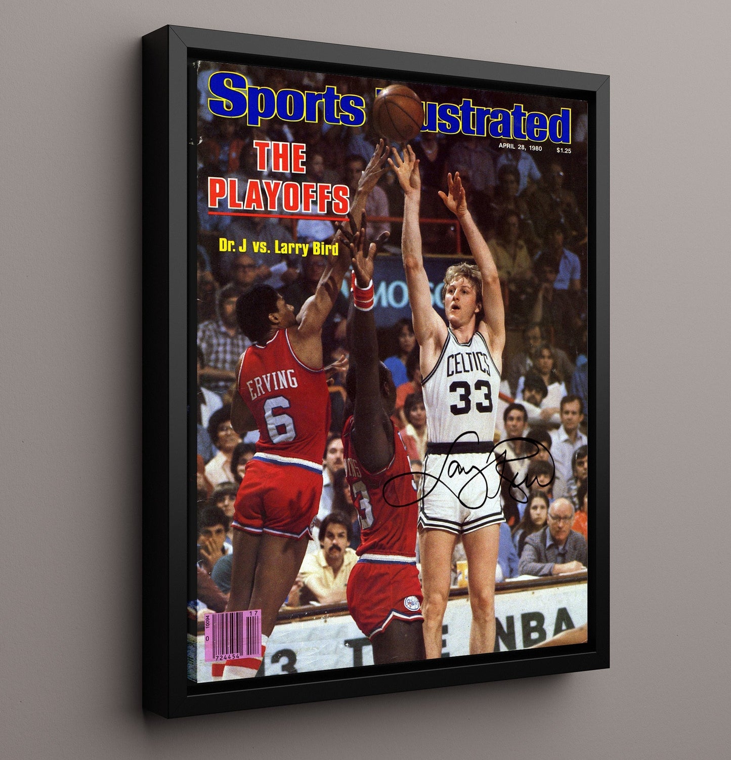 Larry Bird Playoff Duel vs Julius Erving SI Cover April 1980 Basketball Wall Art 16x20 Framed Canvas basketball wall art print
