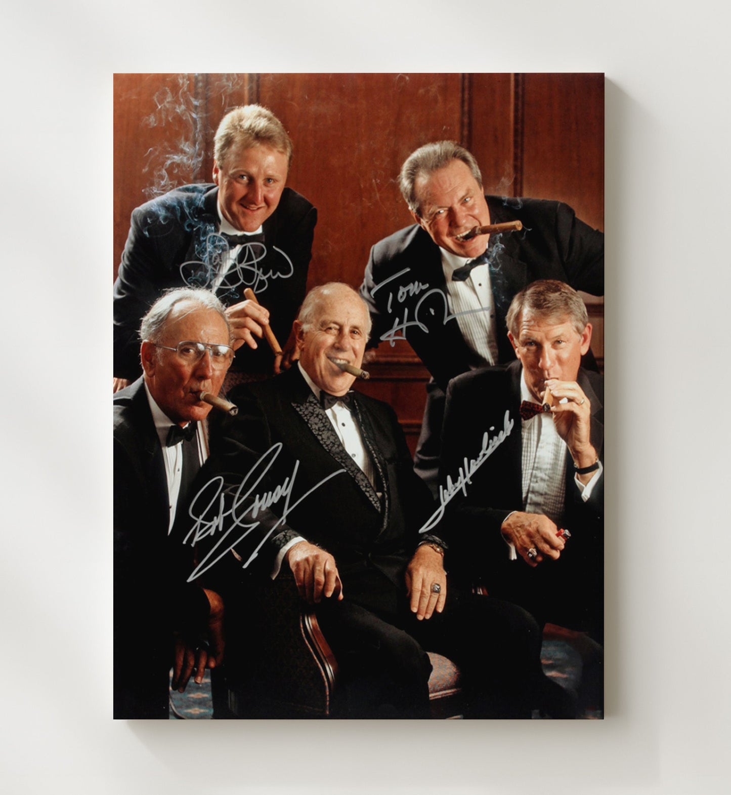 Larry Bird Cousy Havlicek Heinsohn Boston Basketball Hall of Fame Gathering basketball print - 20x24 Canvas wall art