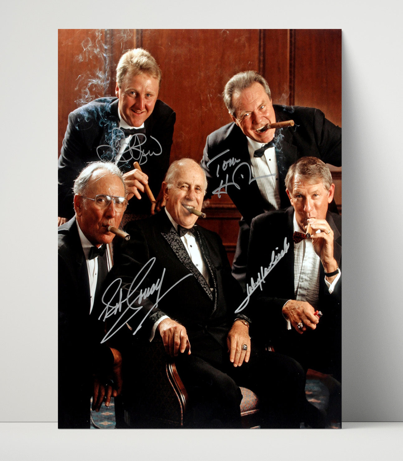 Larry Bird Cousy Havlicek Heinsohn Boston Basketball Hall of Fame Gathering basketball print - 16x20 Unframed Print wall art