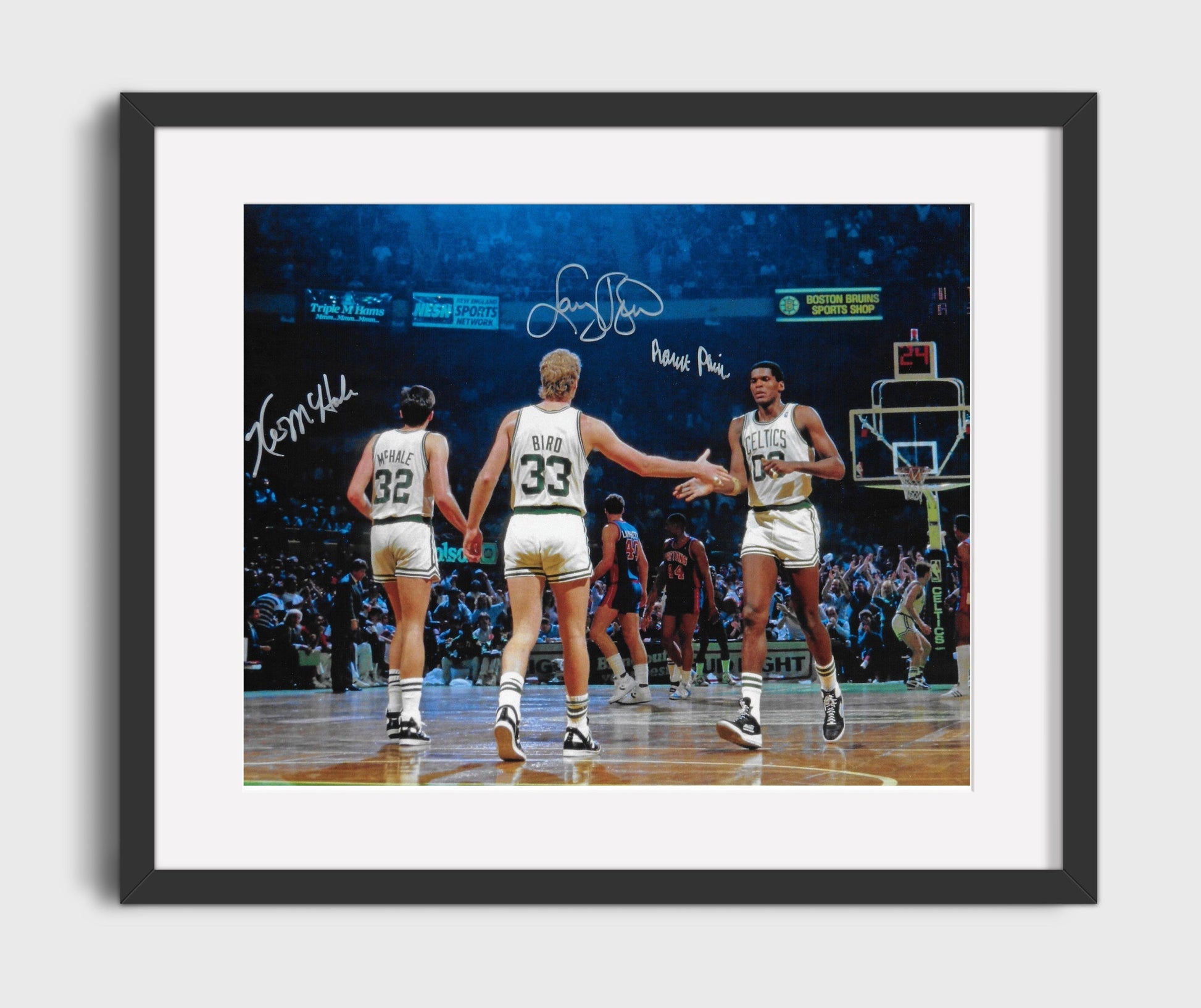 Larry Bird Kevin McHale Robert Parish Celtics Big Three Court Trio basketball print - 16x20 Gallery Frame wall art