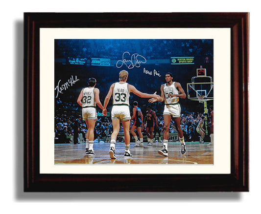 Larry Bird Kevin McHale Robert Parish Celtics Big Three Court Trio Basketball Wall Art 8x10 Beveled Frame basketball wall art print