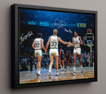 Larry Bird Kevin McHale Robert Parish Celtics Big Three Court Trio Basketball Wall Art 16x20 Framed Canvas basketball wall art print
