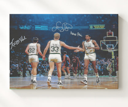 Larry Bird Kevin McHale Robert Parish Celtics Big Three Court Trio Basketball Wall Art 20x24 Canvas basketball wall art print