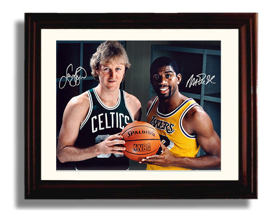 Larry Bird Magic Johnson Celtics vs Lakers Showtime Rivalry Basketball Wall Art 8x10 Beveled Frame basketball wall art print