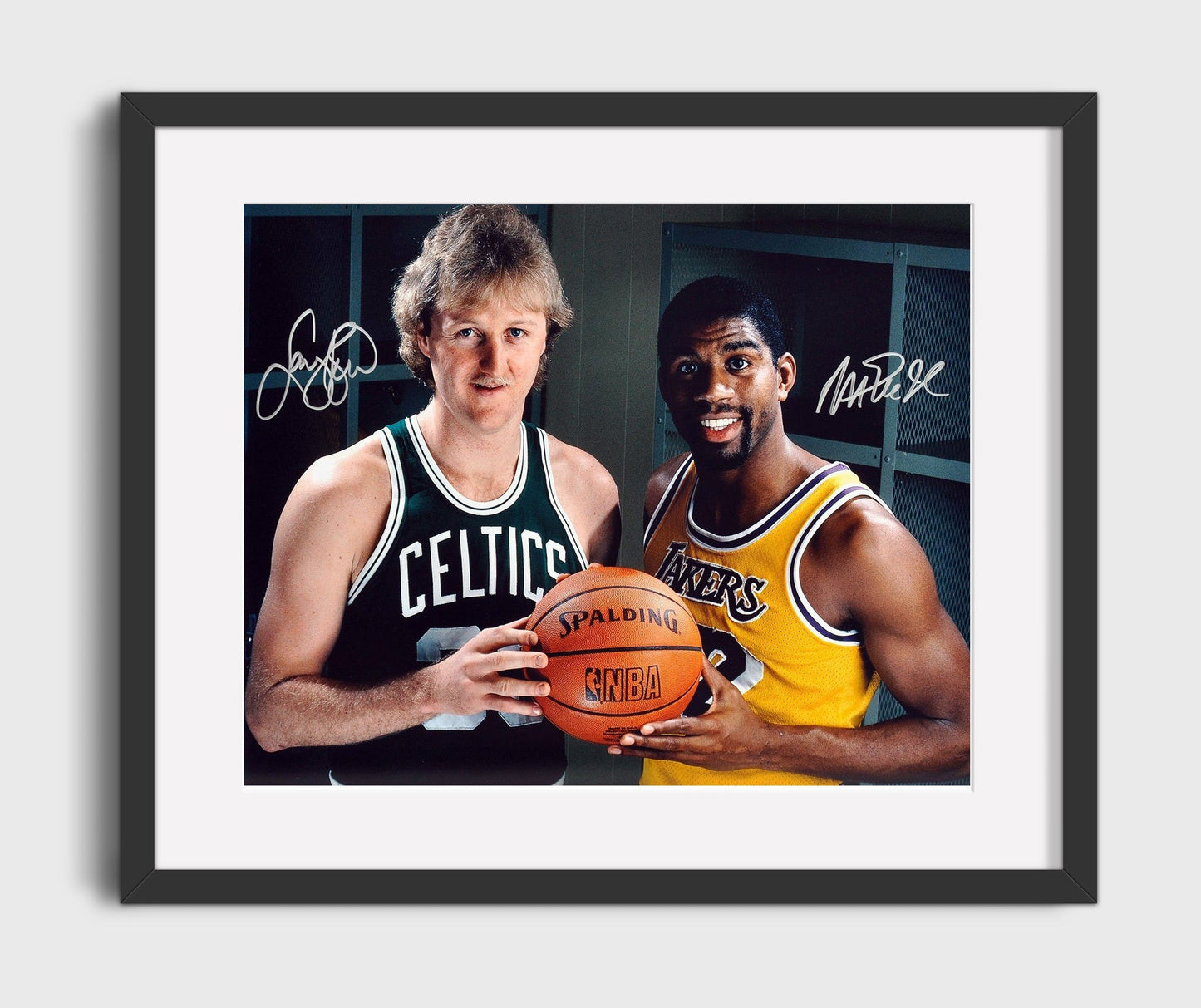 Larry Bird Magic Johnson Celtics vs Lakers Showtime Rivalry Basketball Wall Art 16x20 Gallery Frame basketball wall art print