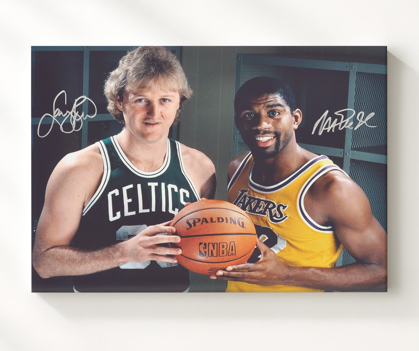 Larry Bird Magic Johnson Celtics vs Lakers Showtime Rivalry Basketball Wall Art 20x24 Canvas basketball wall art print