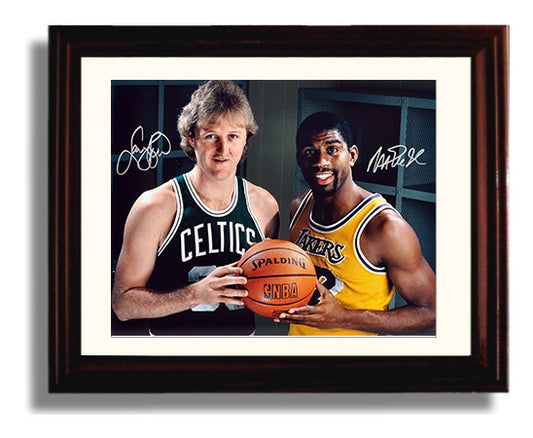 Larry Bird Magic Johnson Celtics vs Lakers Showtime Rivalry Basketball Wall Art 8x10 Beveled Frame basketball wall art print