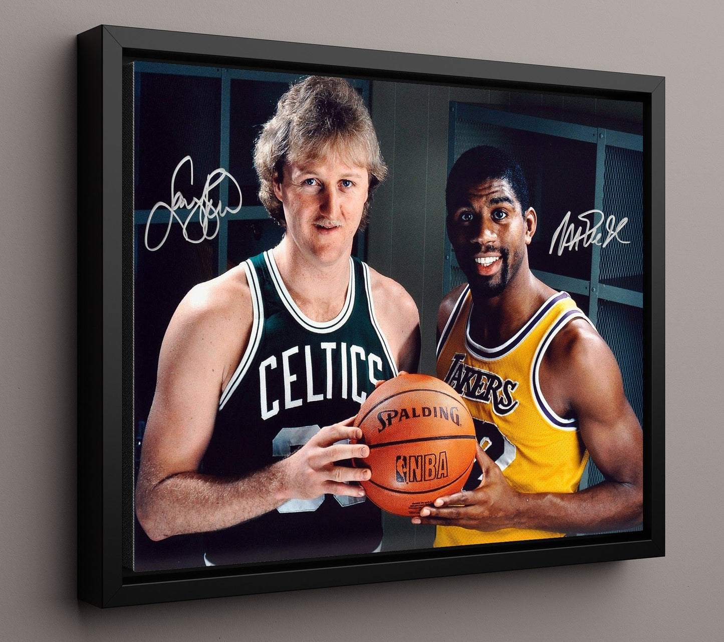 Larry Bird Magic Johnson Celtics vs Lakers Showtime Rivalry Basketball Wall Art 16x20 Framed Canvas basketball wall art print