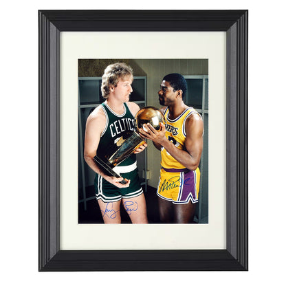 Larry Bird and Magic Johnson Finals Trophy Exchange Rivalry Moment Basketball Wall Art 16x20 Unframed Print basketball wall art print