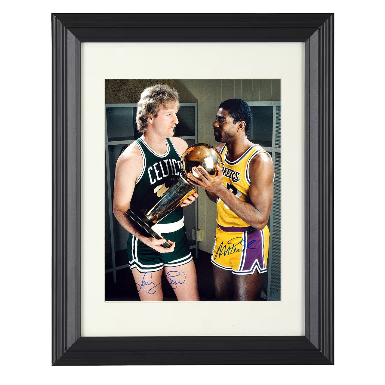 Larry Bird and Magic Johnson - Finals Trophy Exchange 8x10 framed basketball wall art