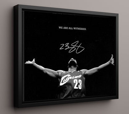 LeBron Cavaliers We Are All Witnesses Moment Basketball Wall Art 16x20 Framed Canvas basketball wall art print