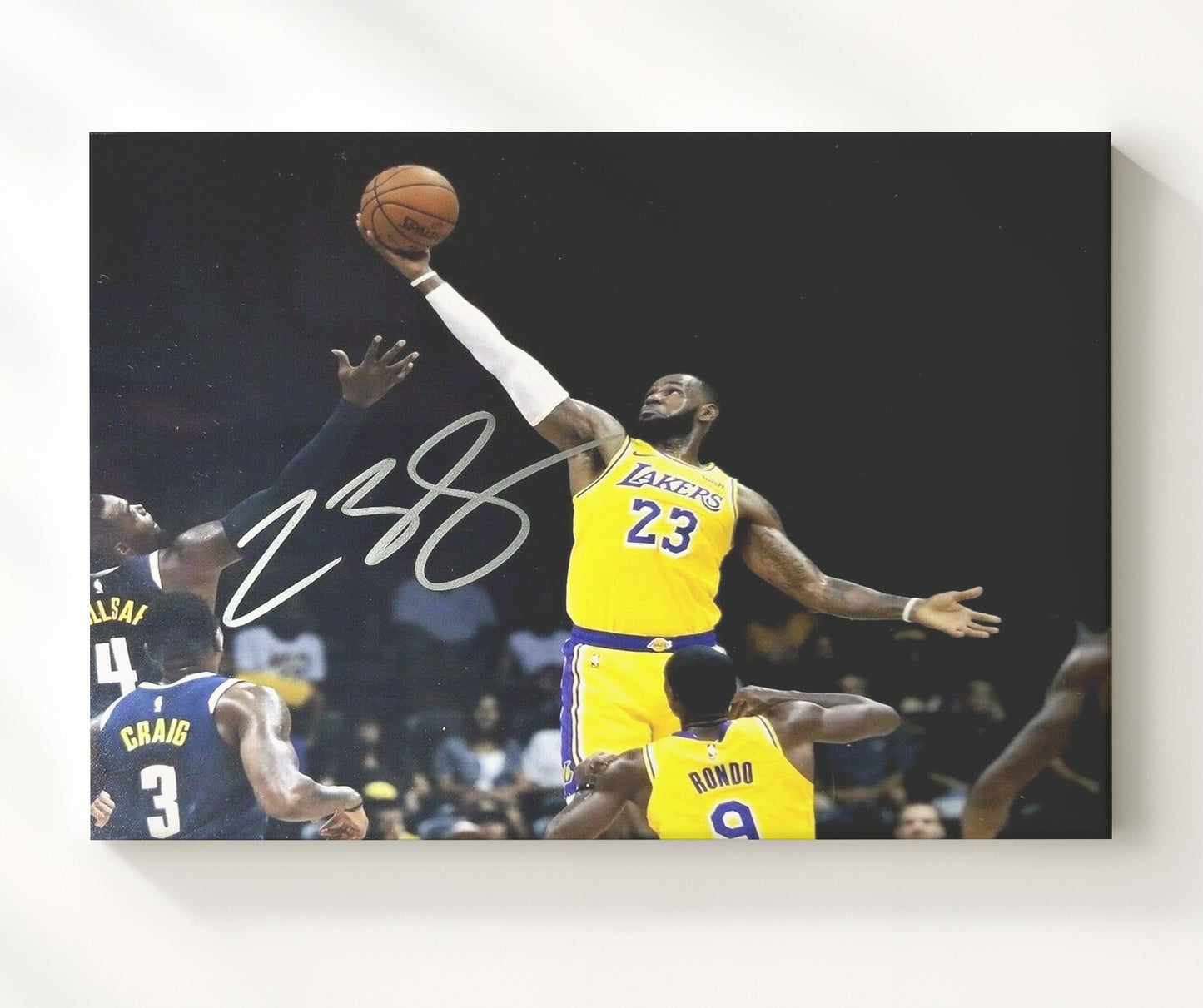 LeBron Lakers Opening Tip Elevation Basketball Wall Art 20x24 Canvas basketball wall art print