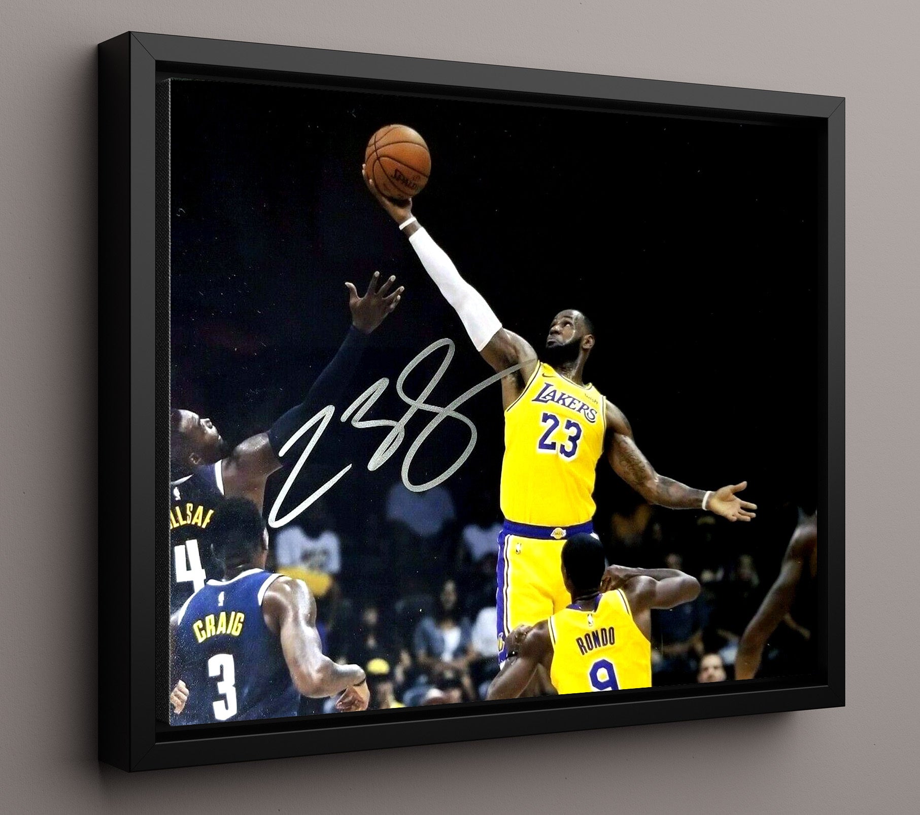 LeBron Lakers Opening Tip Elevation Basketball Wall Art 16x20 Framed Canvas basketball wall art print